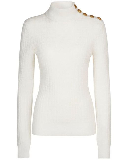 Balmain White Sweater In Monogram Knit