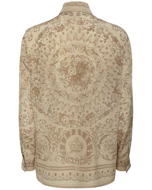Versace Brown Barocco Printed Crepe De Chine Shirt