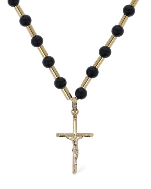 Dolce & Gabbana Metallic Crucifix Charm Beaded Chain Necklace for men