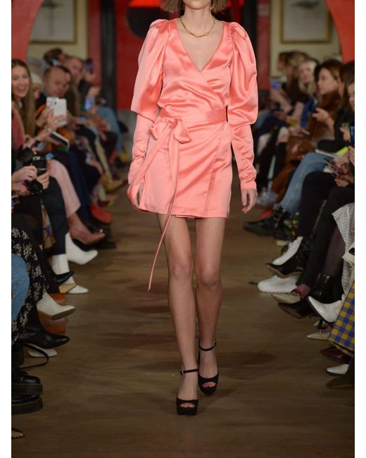 Satin Mini Wrap Dress in Pink 