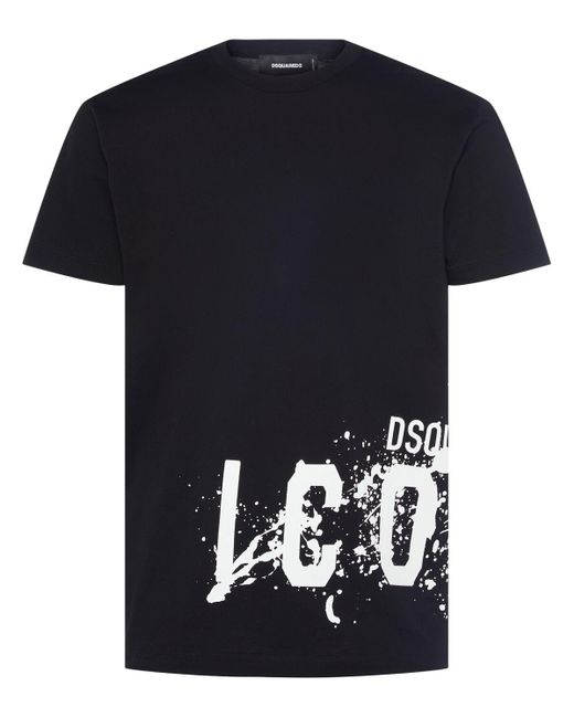 DSquared² Black Icon Splash Printed Cotton T-shirt for men