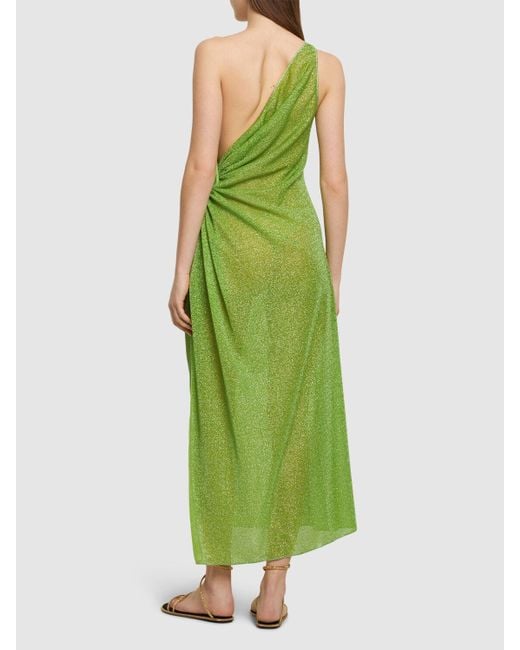 Oseree Green Lumière Lamé Midi Dress W/knot