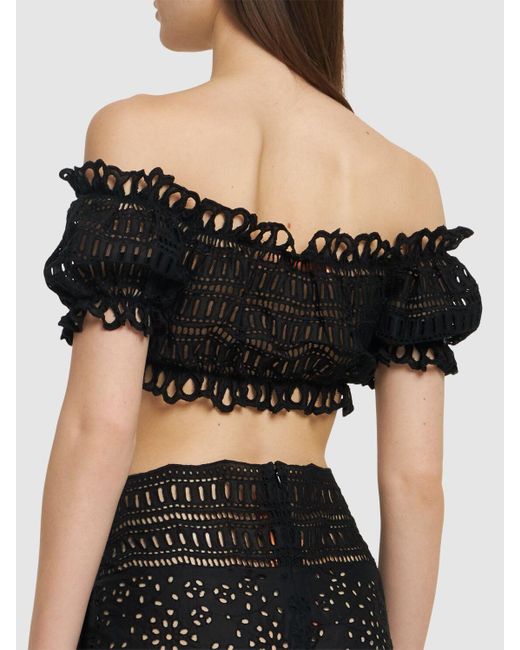 Femme Crop Top À Col Bardot En Coton Mélangé Ermanno Scervino en coloris Black