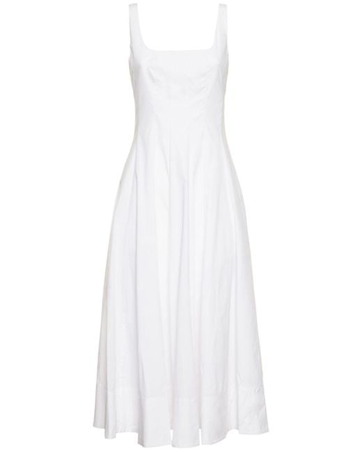 Staud White Cotton Poplin Midi Dress