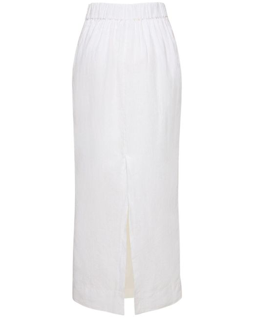 Posse White Emma Linen Midi Pencil Skirt