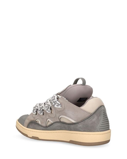 Lanvin Gray 30mm Hohe Sneakers Aus Leder & Mesh "curb"