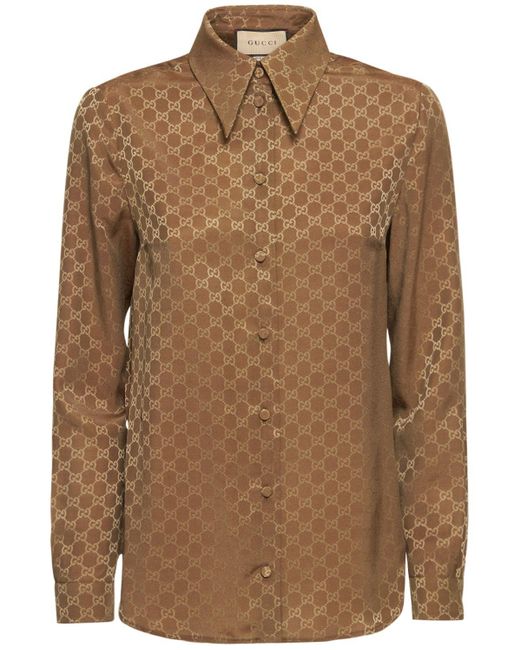 Gucci Brown Exquisite gg Silk Crêpe Shirt