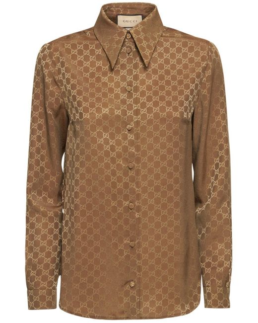 Camicia exquisite in crepe di seta gg di Gucci in Brown