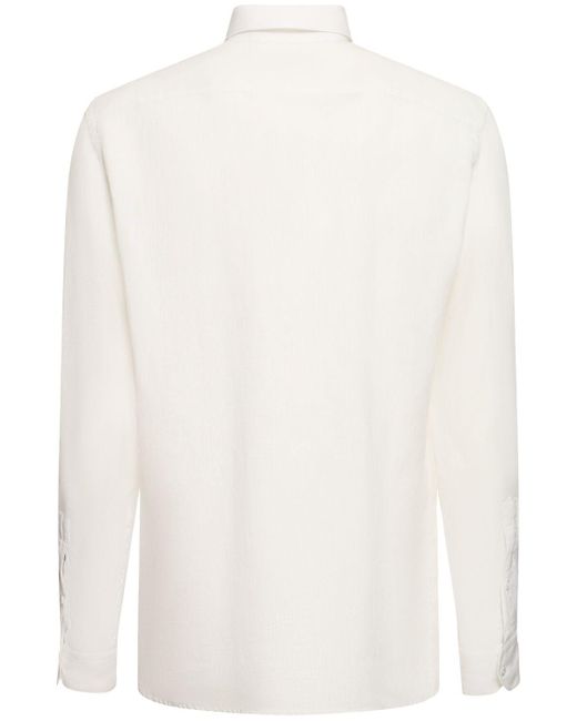 Zegna White Solid Pure Linen Long Sleeve Shirt for men
