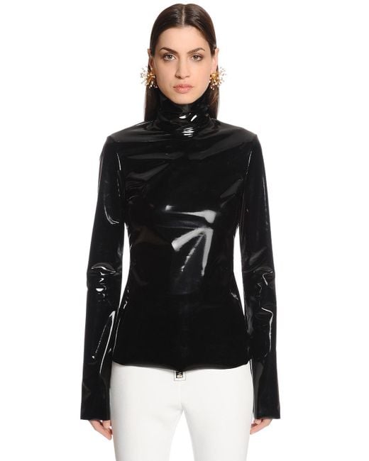 Ellery Black Stretch Faux Patent Leather Top