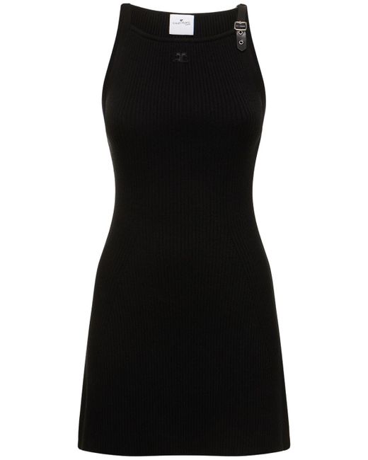 Courreges Black Rib Knit Viscose Mini Dress