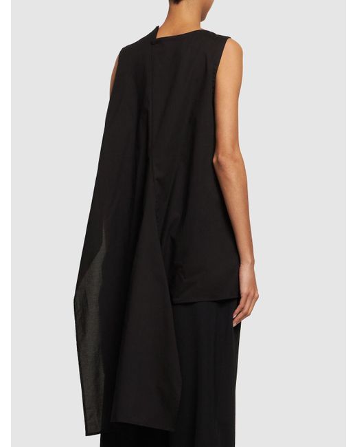 Yohji Yamamoto Black Sleeveless Asymmetric Draped Cotton Top