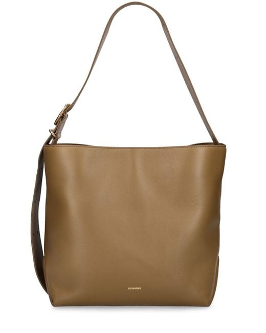 Jil Sander Brown Medium Folded Leather Tote Bag