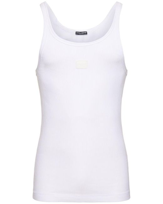 Dolce & Gabbana Tanktop Aus Geripptem Baumwolljersey in White für Herren