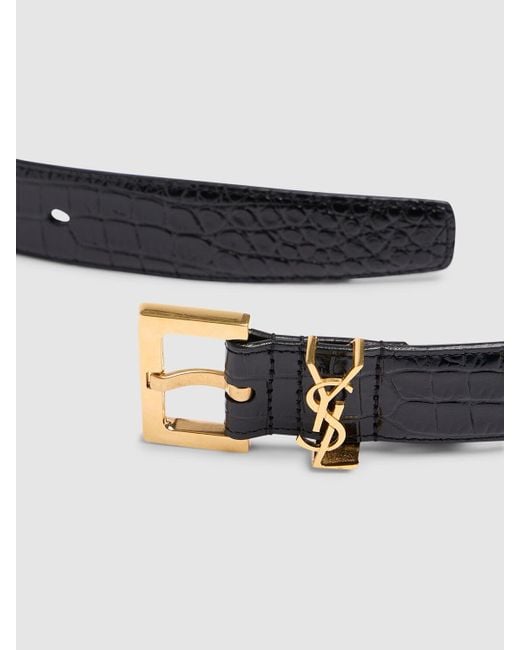 Saint Laurent White Ysl Croc Embossed Leather Belt for men