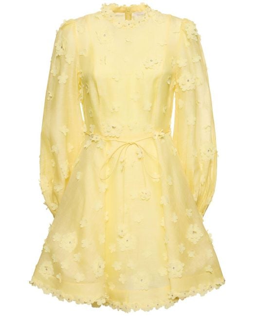 Vestido corto de lino Zimmermann de color Yellow