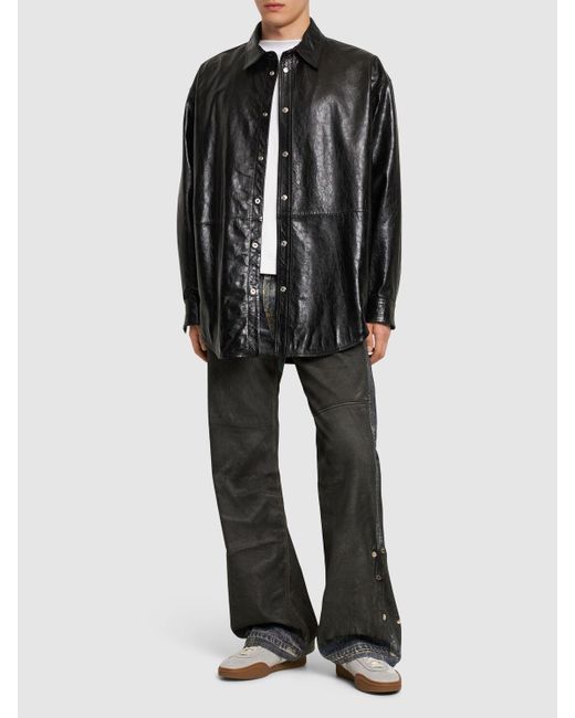 Acne Black Letar Shiny Nappa Leather Shirt Jacket for men