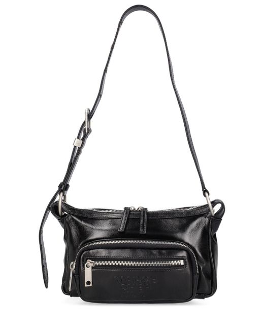 MARGE SHERWOOD Black Mini Outpocket Glossy Leather Hobo Bag