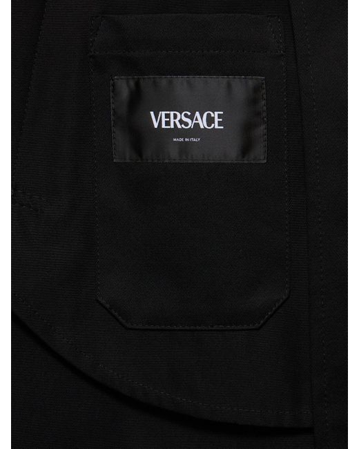 Versace Black Cotton Gabardine Trench Coat for men