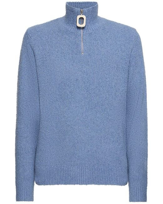 Suéter de punto de algodón media cremallera J.W. Anderson de hombre de color Blue