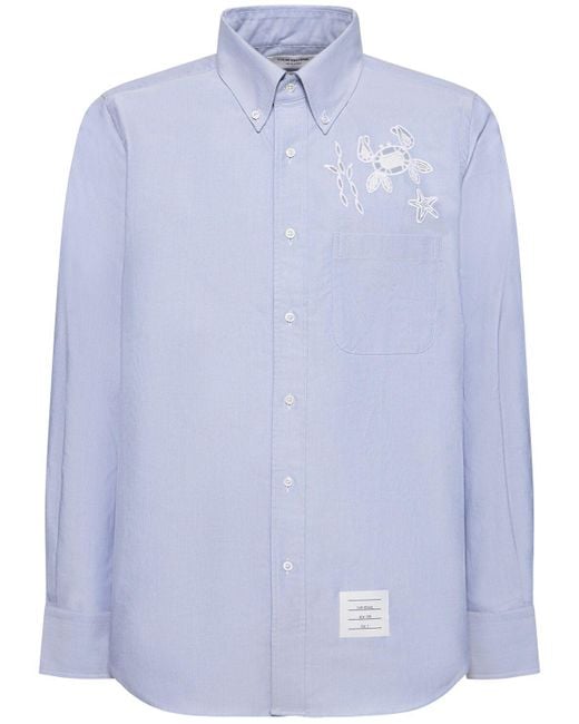 Thom Browne Blue Straight Fit Button Down Shirt for men