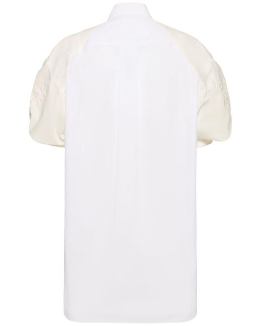 Sacai White Cotton Poplin & Nylon Twill Mini Dress