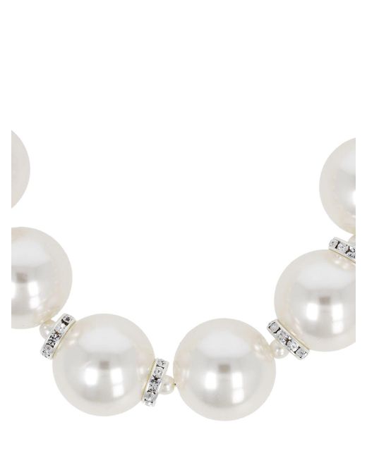 Magda Butrym White Faux Pearl & Crystal Collar Necklace