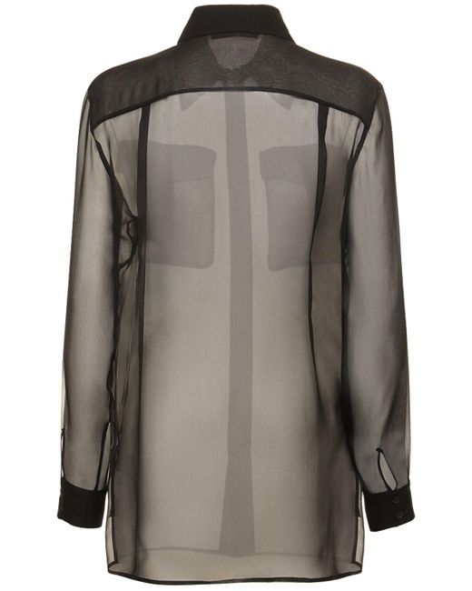 Alberta Ferretti Black Sheer Silk Chiffon Shirt W/High Pockets