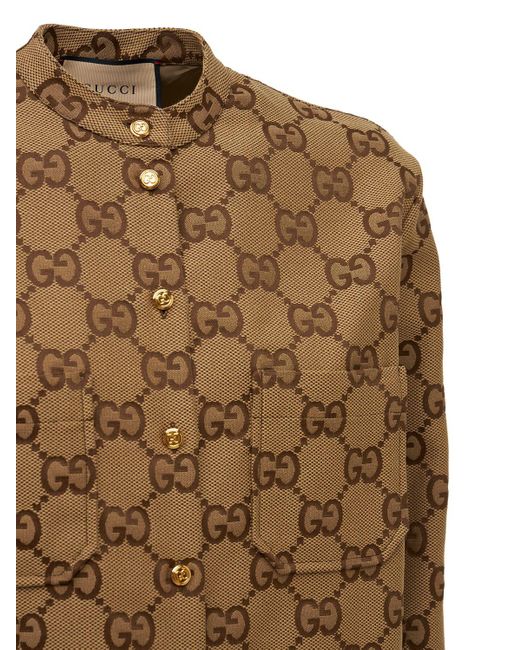 Gucci Maxi Gg オーバーサイズキャンバスシャツ Brown