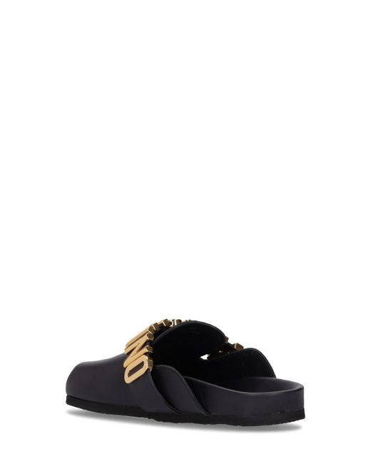 Moschino Black 30mm Leather & Shearling Mules
