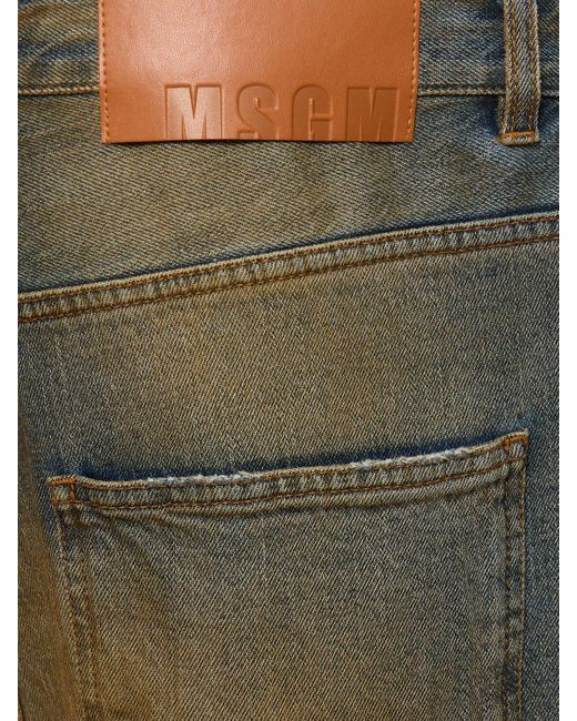 MSGM Blue Distressed Cotton Denim Straight Jeans for men