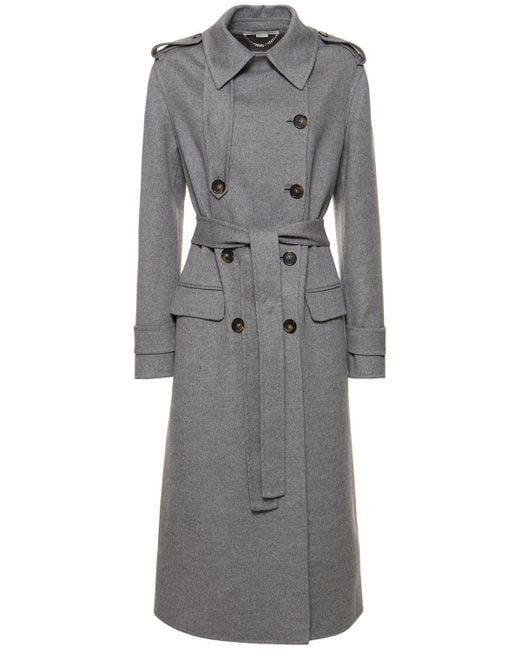 Stella McCartney Gray Zweireihiger Mantel Aus Wolle Mit Gürtel