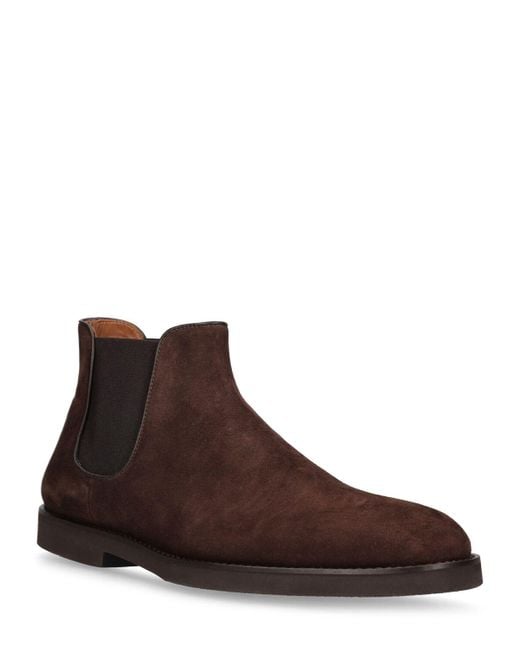 Doucal's Brown Washed Leather Suede Beetle Boots for men
