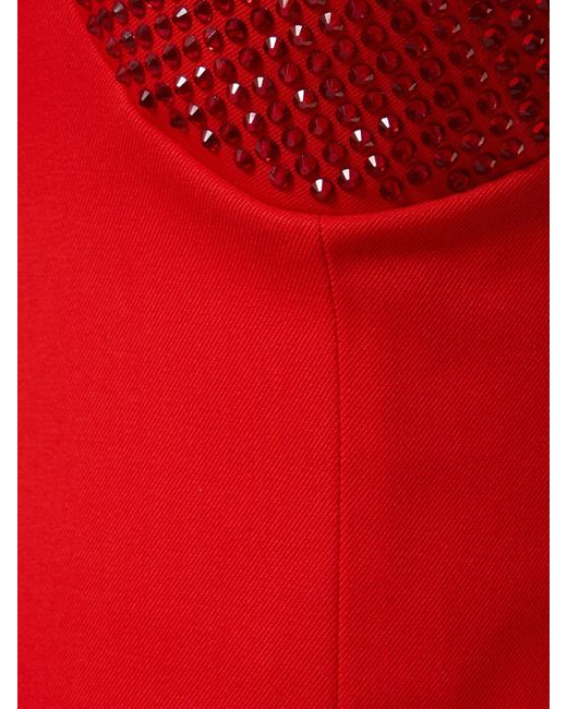 Area Red Embellished Stretch Wool Mini Dress