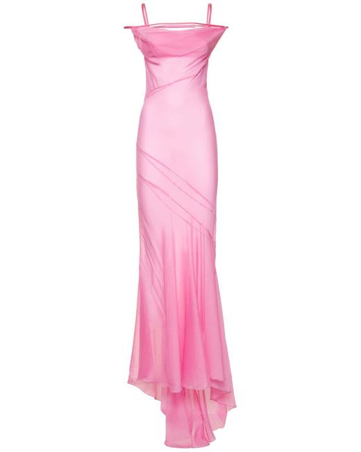 Jacquemus Pink La Robe Draggiu Sheer Silk Chiffon Gown