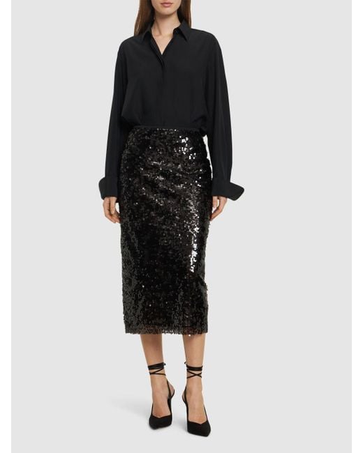 MSGM Black Sequined Midi Skirt