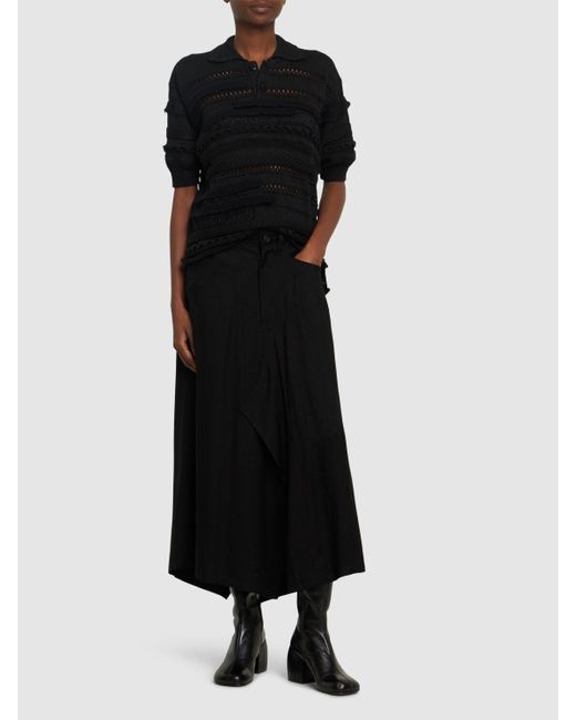 Falda midi de sarga Yohji Yamamoto de color Black