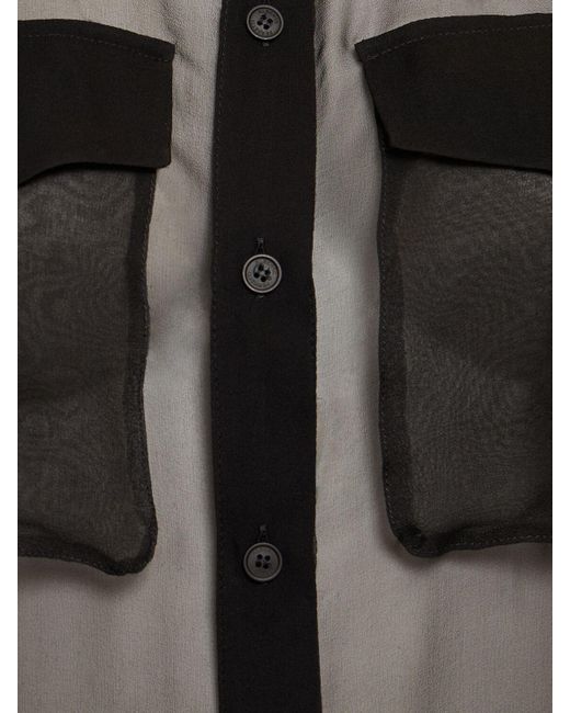 Alberta Ferretti Black Sheer Silk Chiffon Shirt W/High Pockets