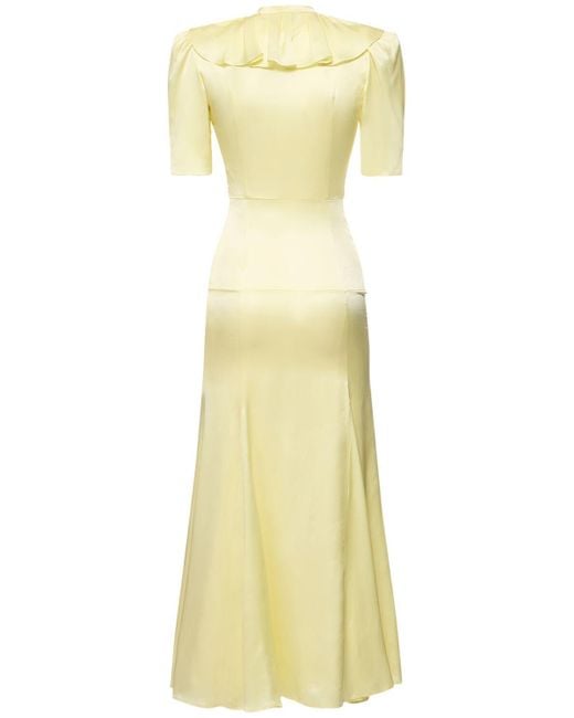 Alessandra Rich Yellow Silk Satin Short Sleeve Long Dress