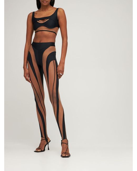 Mugler Shiny \u0026 Sheer Tulle Leggings in 