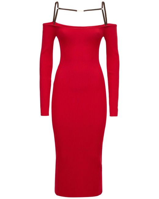 Jacquemus Red La Robe Sierra Knit Midi Dress
