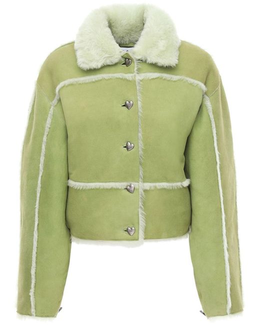 Saks Potts Green Khalo Cropped Shearling Jacket
