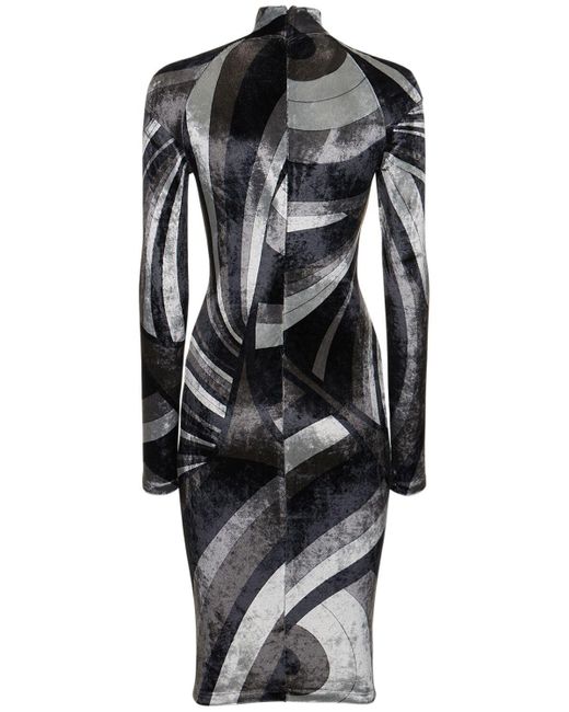 Emilio Pucci Black Printed Velvet Jersey T-neck Mini Dress