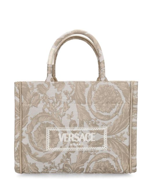 Borsa shopping piccola barocco jacquard di Versace in Natural