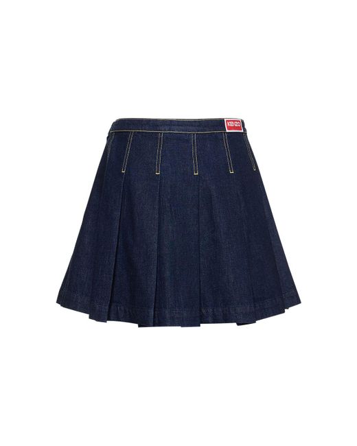 KENZO Blue Pleated Cotton Denim Mini Skirt