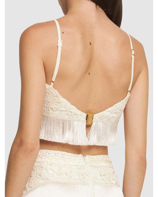 PATBO White Crochet Fringed Cropped Top