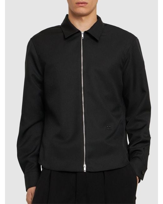 Courreges Black Logo Embroidery Zip-up Twill Overshirt for men