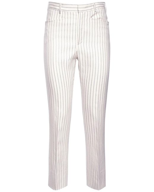 Pantalon taille haute en laine et soie à rayures Tom Ford en coloris Natural