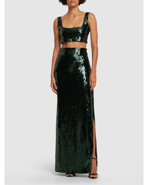 Galvan Green Beating Heart Sequined Midi Skirt