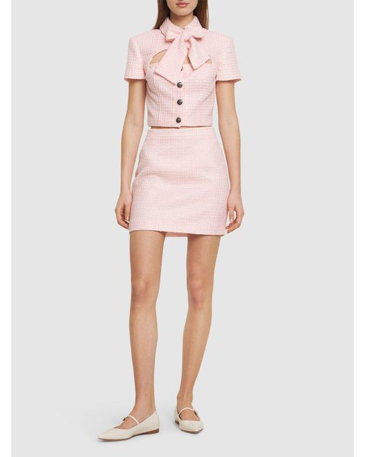 Alessandra Rich Pink Sequined Tweed Mini Skirt